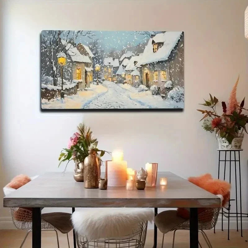 Snowy Scene With Illuminated Wall Art Canvas Office Home Room Framed 120x60cm