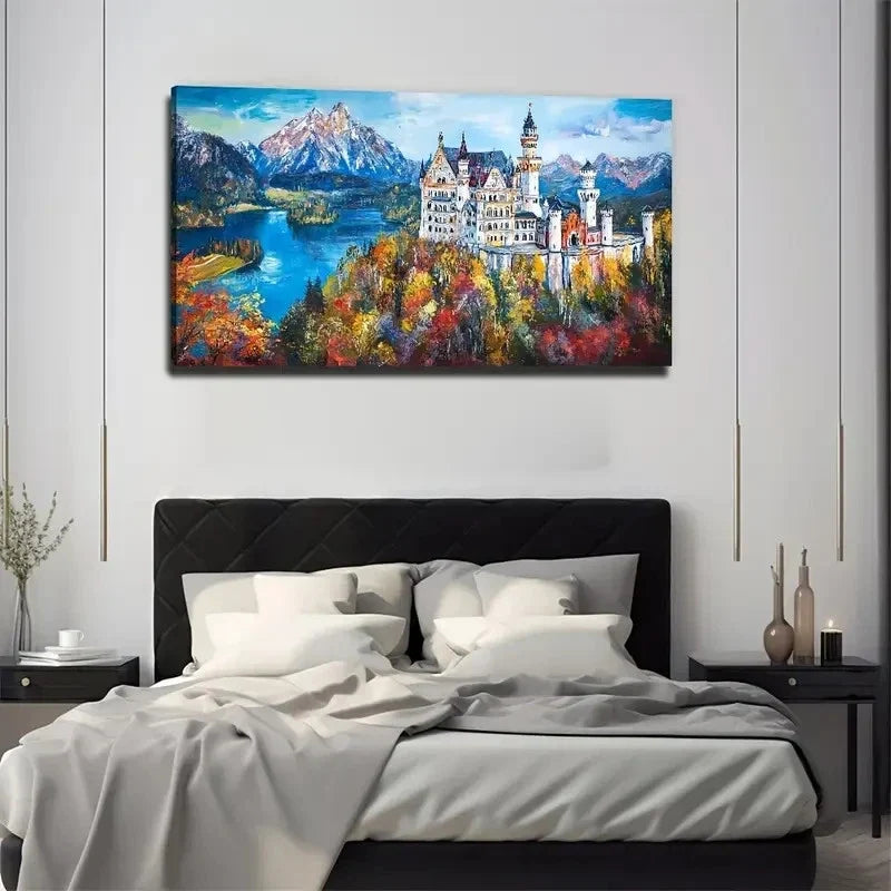 Attractive Castle Suitable Wall Art Canvas Office Home Room Framed 80x45cm
