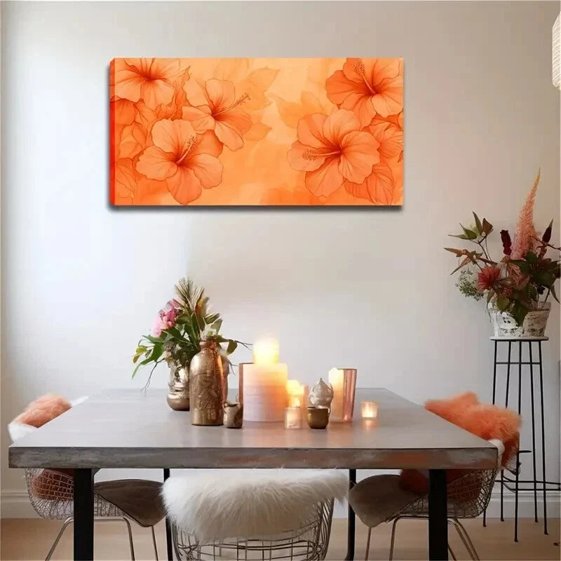 Vibrant Orange Hibiscus Flowers Wall Art Canvas Office Home Room Framed 120x60cm