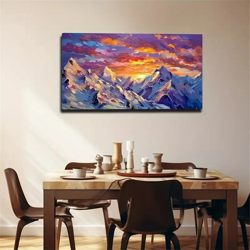 Vibrant Snow-Capped Mountains Wall Art Canvas Office Home Room Framed 120x60cm