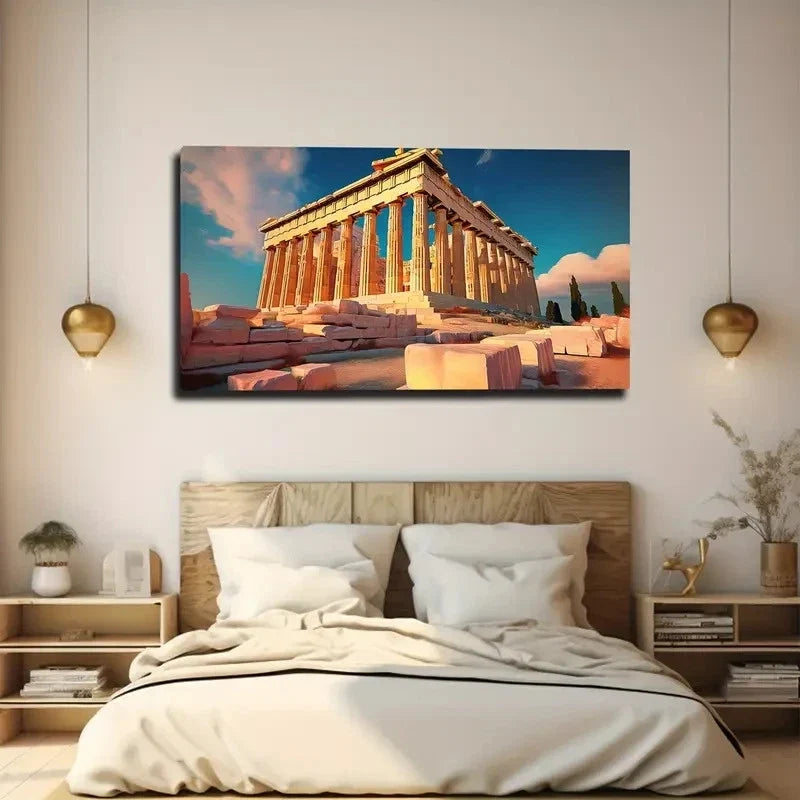 Greek Parthenon Wall Art Canvas Office Home Room Framed 80x45cm