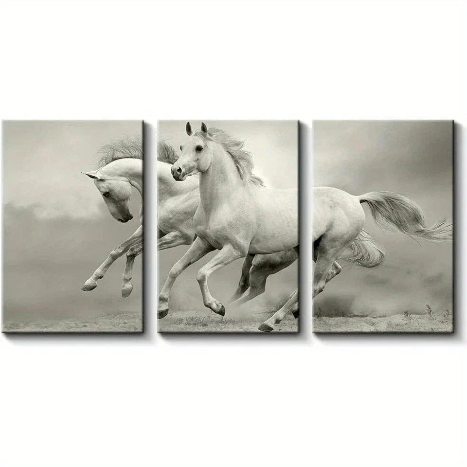 3pcs Galloping White Horses Artwork Metal Print Ready to Hang Art