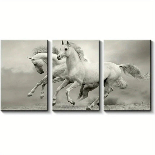 3pcs Galloping White Horses Artwork Metal Print Ready to Hang Art