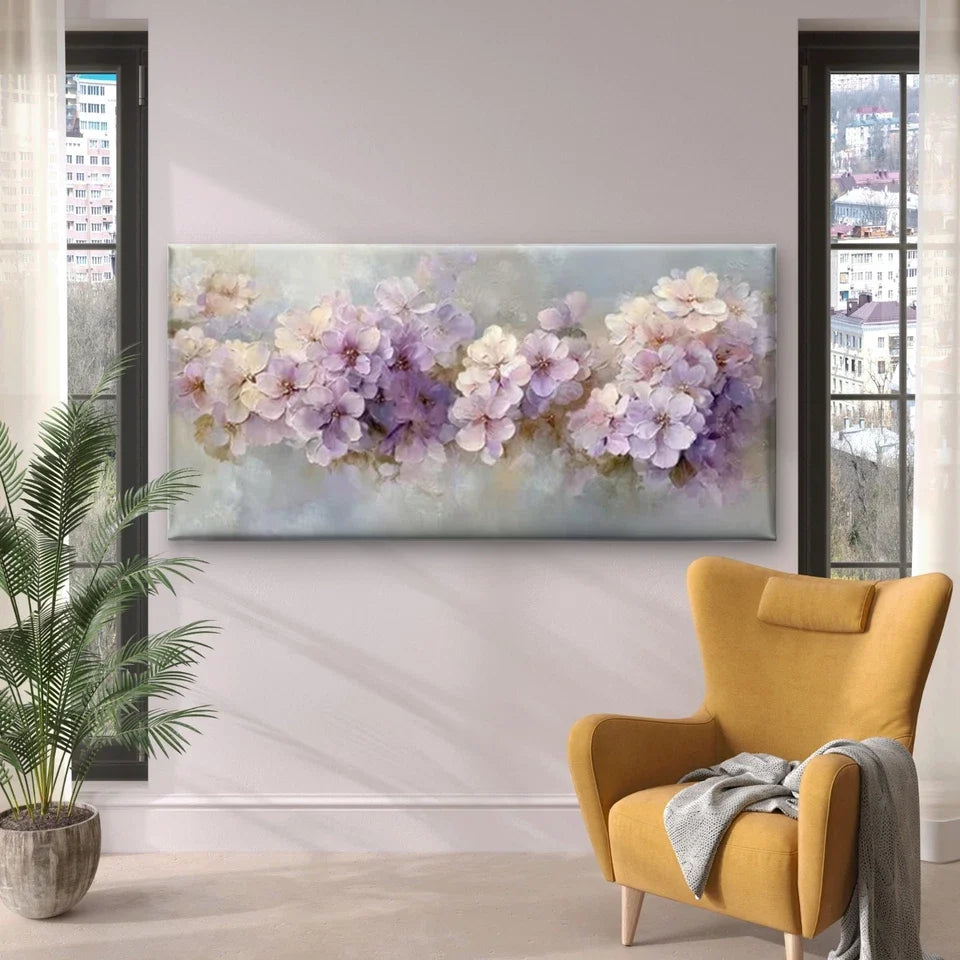 Pink Lavender & Lilac Floral Wall Art Canvas Office Home Room Framed 80x45cm