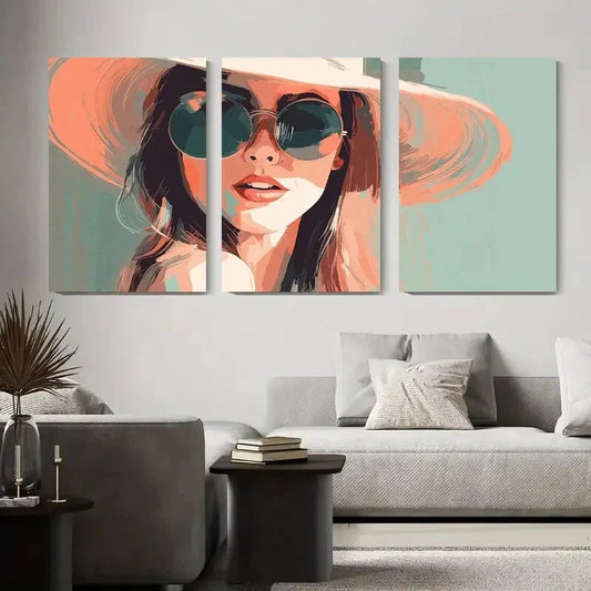 3pcs Abstract Woman Portrait Fashionable Lady Metal Print Ready to Hang Art