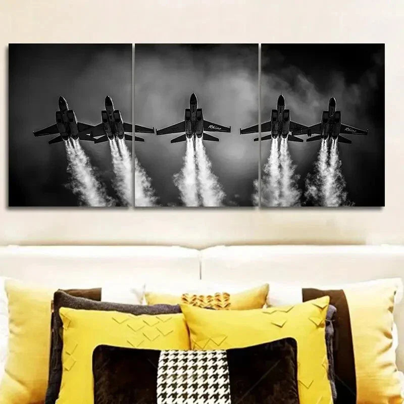 3pcs The jet plane is in the sky Metal Print Ready to Hang Art