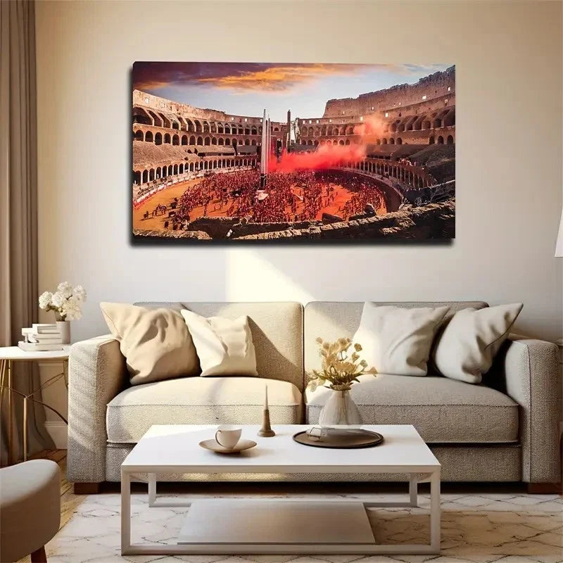 Vibrant Colosseum Scene Wall Art Canvas Office Home Room Framed 80x45cm