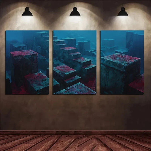 3pcs Aerial View of Seabed Square Blocks Metal Print Ready to Hang Art