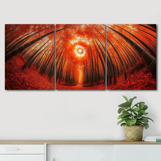 3pcs Autumn Forest Spiraling Down Red Perfect Wall Art Set Canvas Framed 40x60cm - High Quality Print 100% Australian Made Wall Canvas Ready to Hang