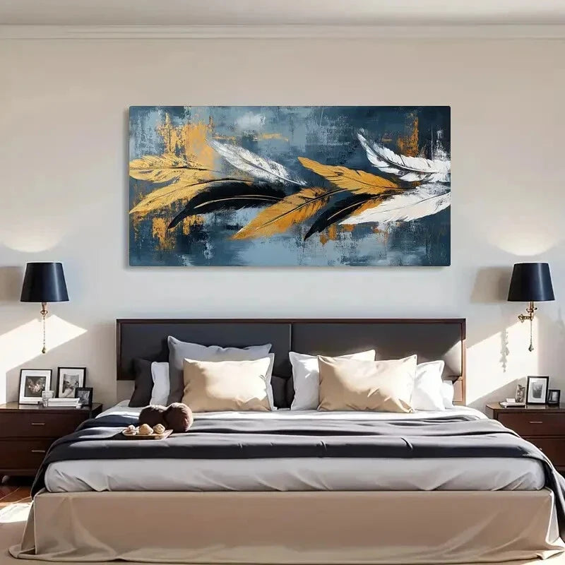 Feather Wall Deco Modern Wall Art Canvas Office Home Room Framed 120x60cm