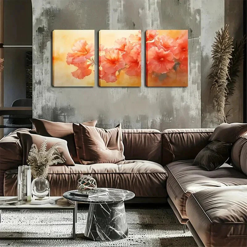 3pcs Featuring a Cluster of Orange Pink Perfect Wall Art Set Canvas Framed 40x60cm - High Quality Print 100% Australian Made Wall Canvas Ready to Hang