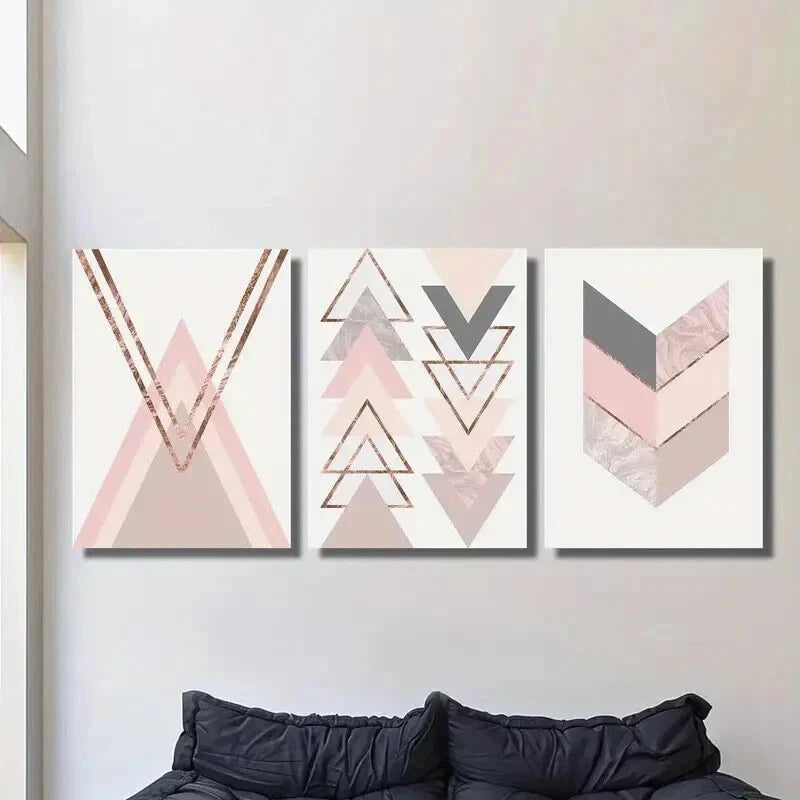 3pcs Abstract Pink Geometric Shape Line Wall Art Set Canvas Framed 40x60cm - High Quality Print 100% Australian Made Wall Canvas Ready to Hang