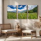 3pcs Light Blue Grass Yellow Flowers, Sky Metal Print Ready to Hang Art