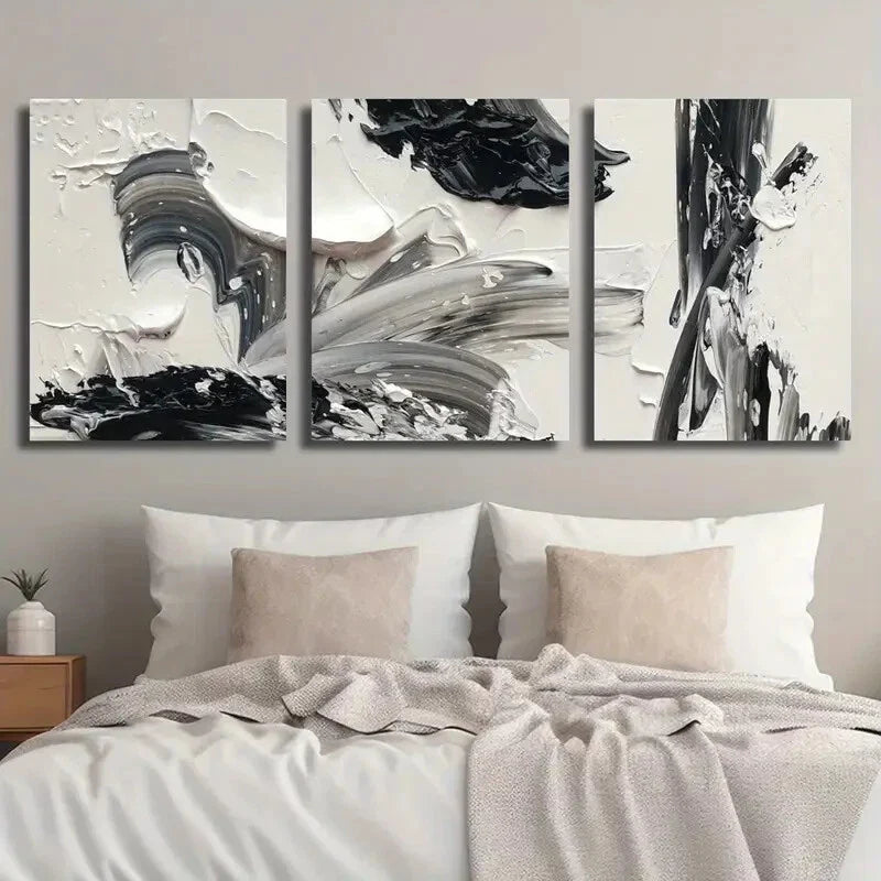 3pcs Abstract Black And White Texture Metal Print Ready to Hang Art