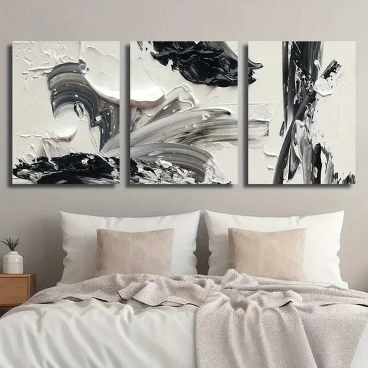 3pcs Abstract Black And White Texture Metal Print Ready to Hang Art