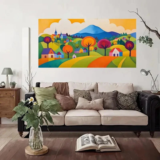 Vibrant Autumn Landscape Wall Art Canvas Office Home Room Framed 80x45cm