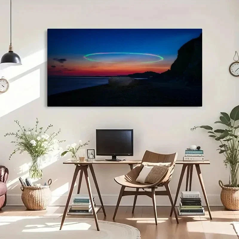 Hooken Beach Modern Wall Art Canvas Office Home Room Framed 80x45cm