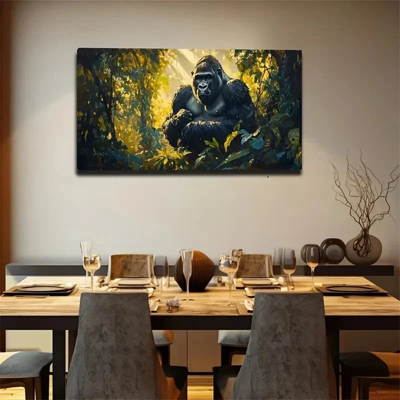 A Black Gorilla Decoration Wall Art Canvas Office Home Room Framed 120x60cm