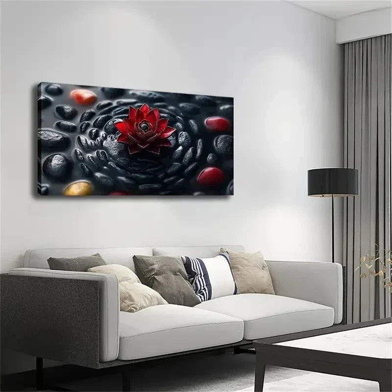 Vibrant Red for Lotus & Color Wall Art Canvas Office Home Room Framed 120x60cm
