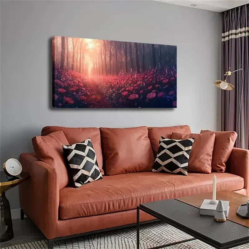 Beautiful Lush Sea Of Flowers Wall Art Canvas Office Home Room Framed 120x60cm