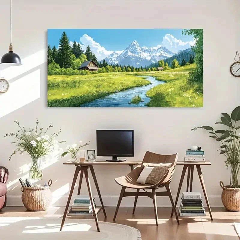 Picturesque Scenery with Wooden Wall Art Canvas Office Home Room Framed 80x45cm