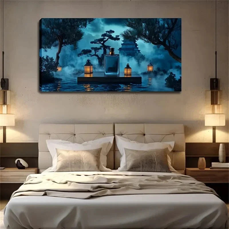 Perfume Placed On A Platform Wall Art Canvas Office Home Room Framed 120x60cm