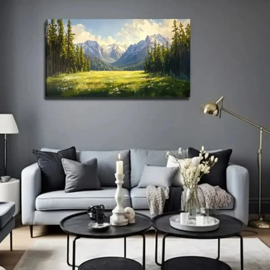 Pine Trees & Wildflowers Modern Wall Art Canvas Office Home Room Framed 80x45cm