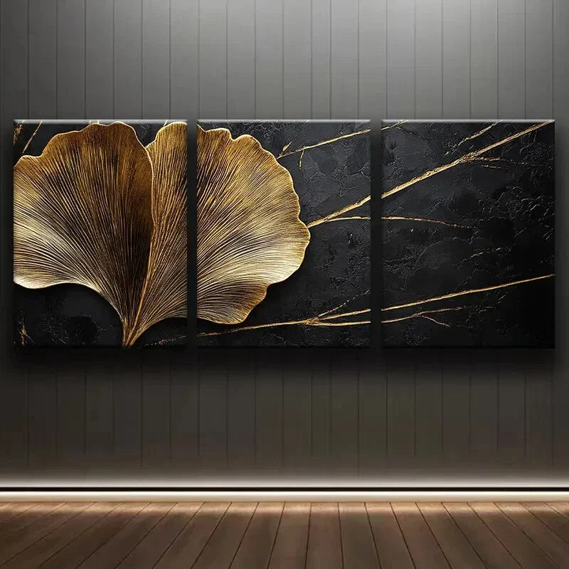 3pcs Black Tree Trunk Golden Nature Perfect Wall Art Set Canvas Framed 40x60cm - High Quality Print 100% Australian Made Wall Canvas Ready to Hang
