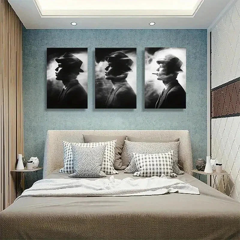 3pcs Vintage Noir Smoking Man Cinematic Perfect Wall Art Set Canvas Framed 40x60cm - High Quality Print 100% Australian Made Wall Canvas Ready to Hang