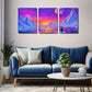 3pcs  Moon in the Style of a Mountain Landscape Wall Art Set Canvas Framed 40x60cm - High Quality Print 100% Australian Made Wall Canvas Ready to Hang