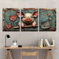 3pcs Rustic Pig Vintage Shovel & Flowers Metal Print Ready to Hang Art