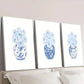 3pcs Blue and White Porcelain Rose Vase Wall Art Set Canvas Framed 40x60cm - High Quality Print 100% Australian Made Wall Canvas Ready to Hang