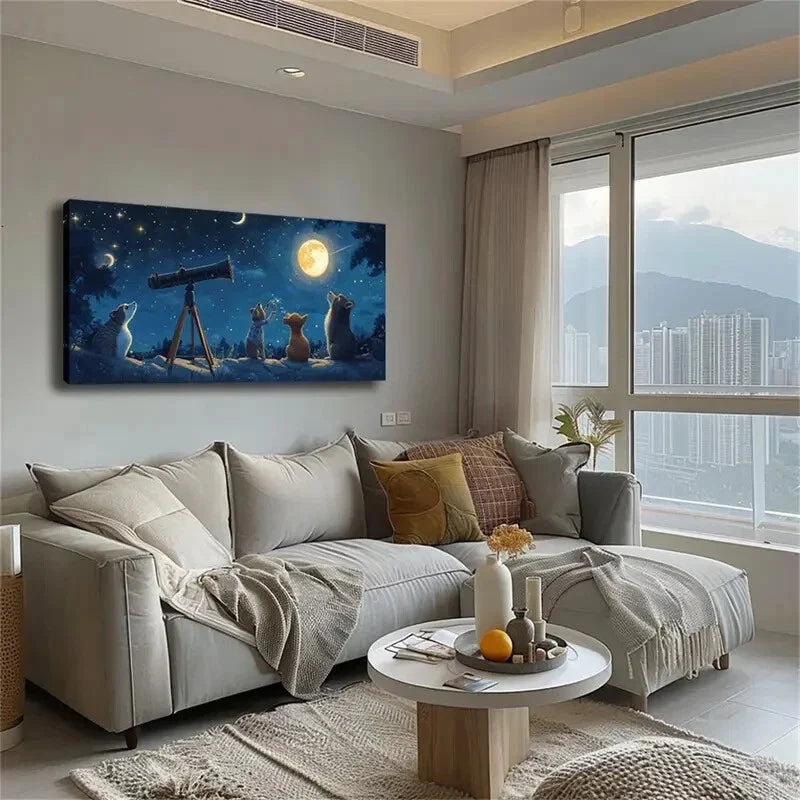 Animals Are Gazing At The Stars Wall Art Canvas Office Home Room Framed 80x45cm