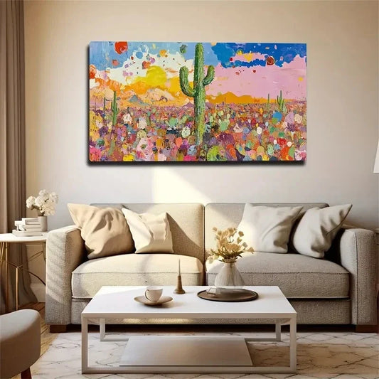 Giant Cactus On The Desert Wall Art Canvas Office Home Room Framed 120x60cm