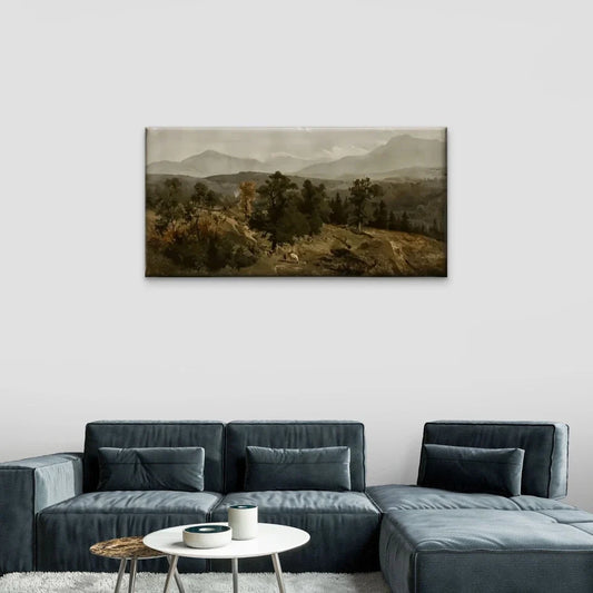 Mountains Trees Forest Wall Art Canvas Office Home Room Framed 80x45cm