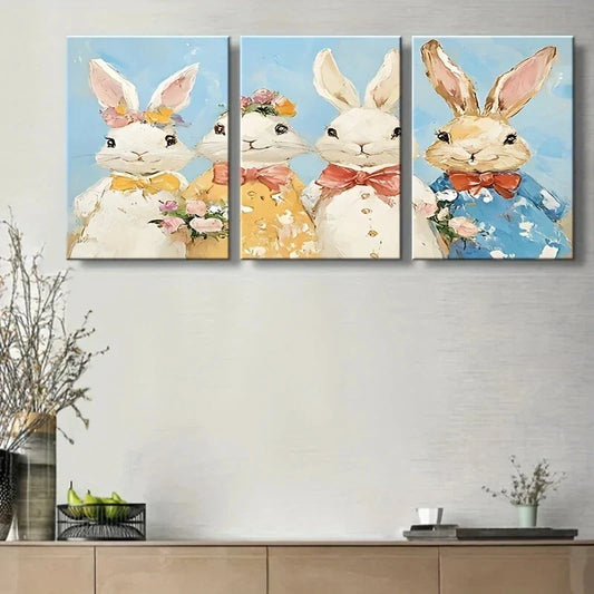 3pcs Colorful Eggs & Floral Blooms Vibrant Metal Print Ready to Hang Art