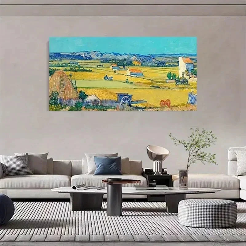 Golden Wheat Field Vibrant Wall Art Canvas Office Home Room Framed 80x45cm