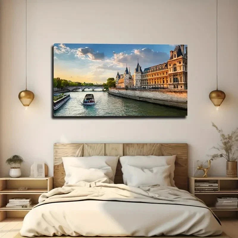 Seine River Wall Art Canvas Office Home Room Framed 80x45cm