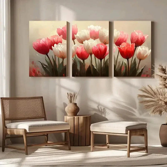 3pcs Pink Tulip Minimalist Watercolor Botanical Metal Print Ready to Hang Art