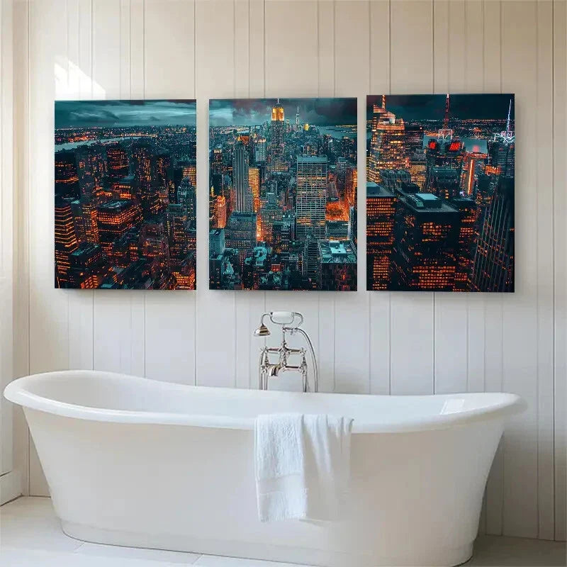 3pcs Night Cityscape Glowing Urban Sky Perfect Wall Art Set Canvas Framed 40x60cm - High Quality Print 100% Australian Made Wall Canvas Ready to Hang