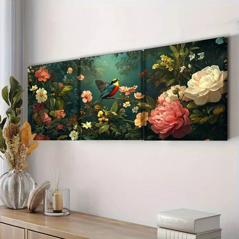 3pcs  Coralline Floral Nature Birds Wall Art Set Canvas Framed 40x60cm - High Quality Print 100% Australian Made Wall Canvas Ready to Hang