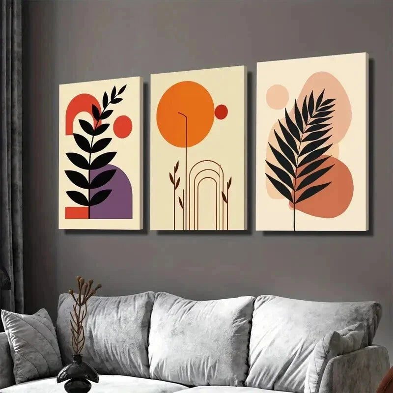 3pcs Modern Abstract Boho Style Botanical Wall Art Set Canvas Framed 40x60cm - High Quality Print 100% Australian Made Wall Canvas Ready to Hang