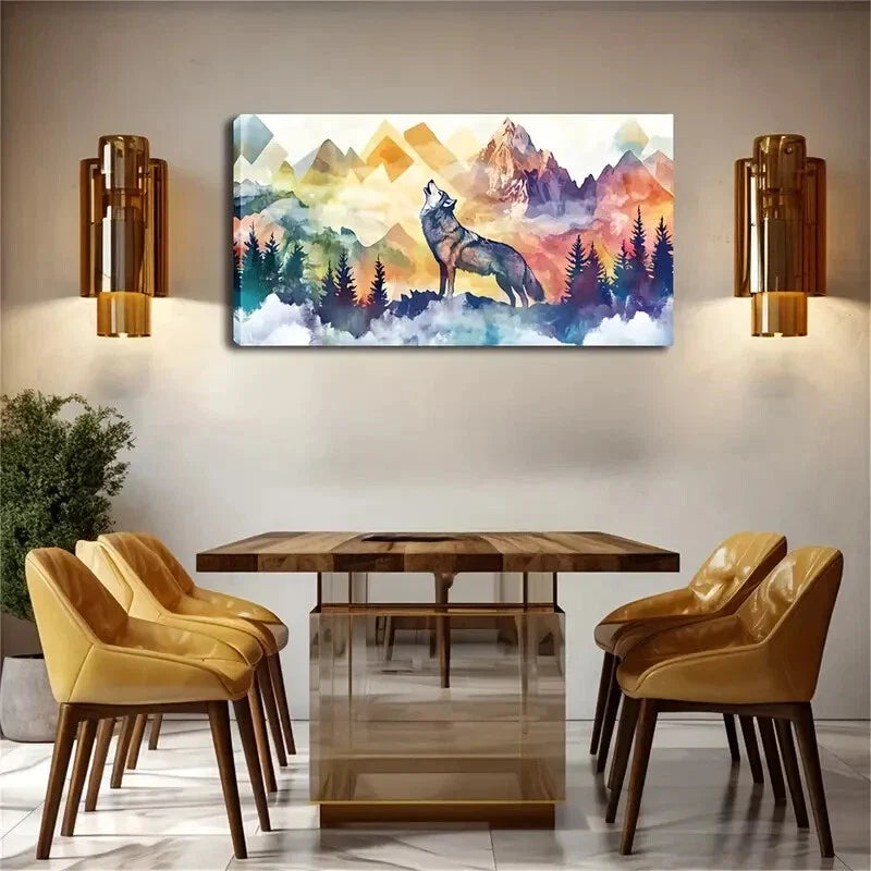 Modern Minimalist Wolcf Howling Wall Art Canvas Office Home Room Framed 120x60cm