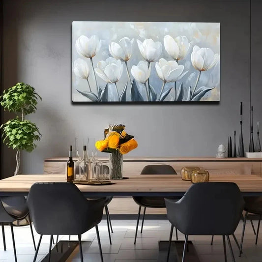 Elegant White Tulips Modern Wall Art canvas office home room framed 120x60cm