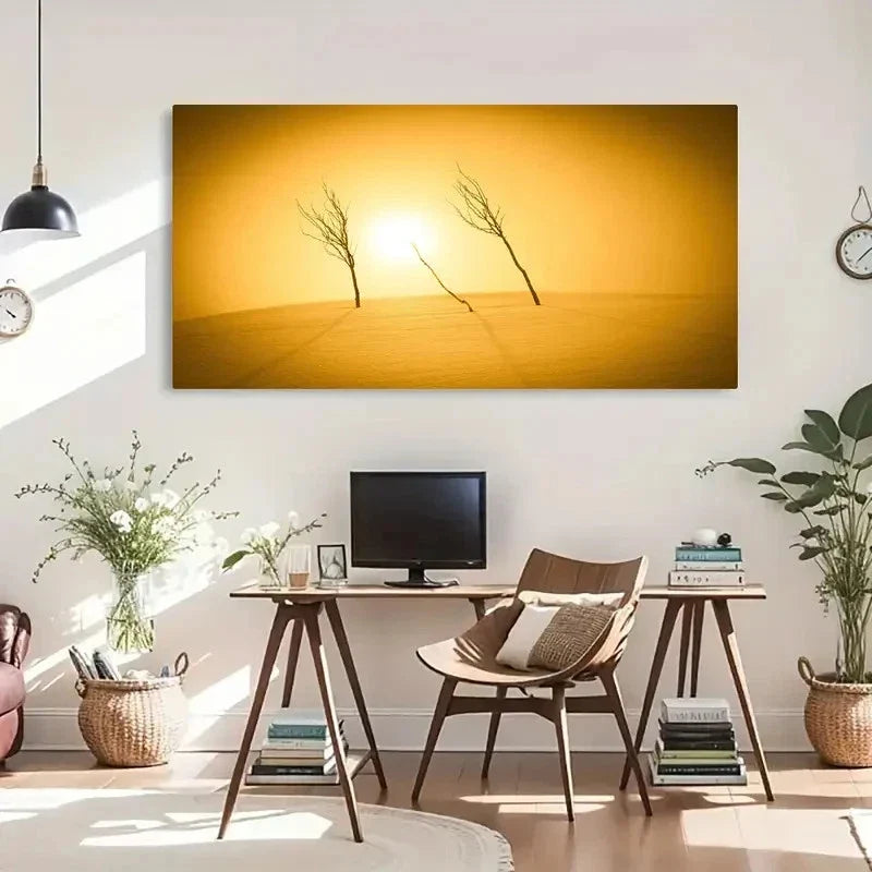 Bare Trees Silhouette Warm Wall Art Canvas Office Home Room Framed 120x60cm