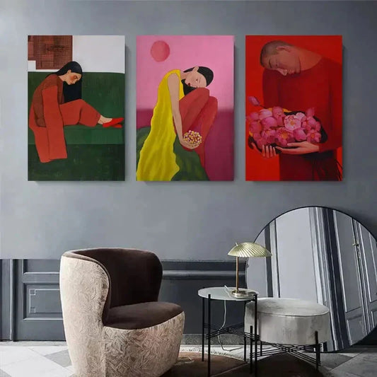 3pcs Colorful Abstract Women Modern Metal Print Ready to Hang Art