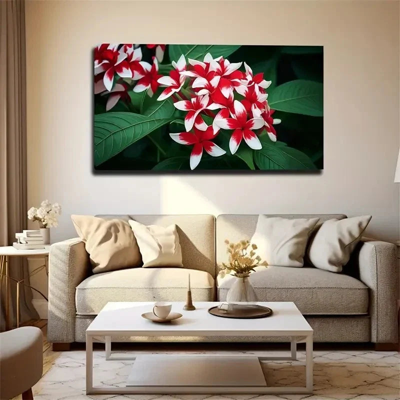 Red And White Flowers Wall Art Canvas Office Home Room Framed 80x45cm