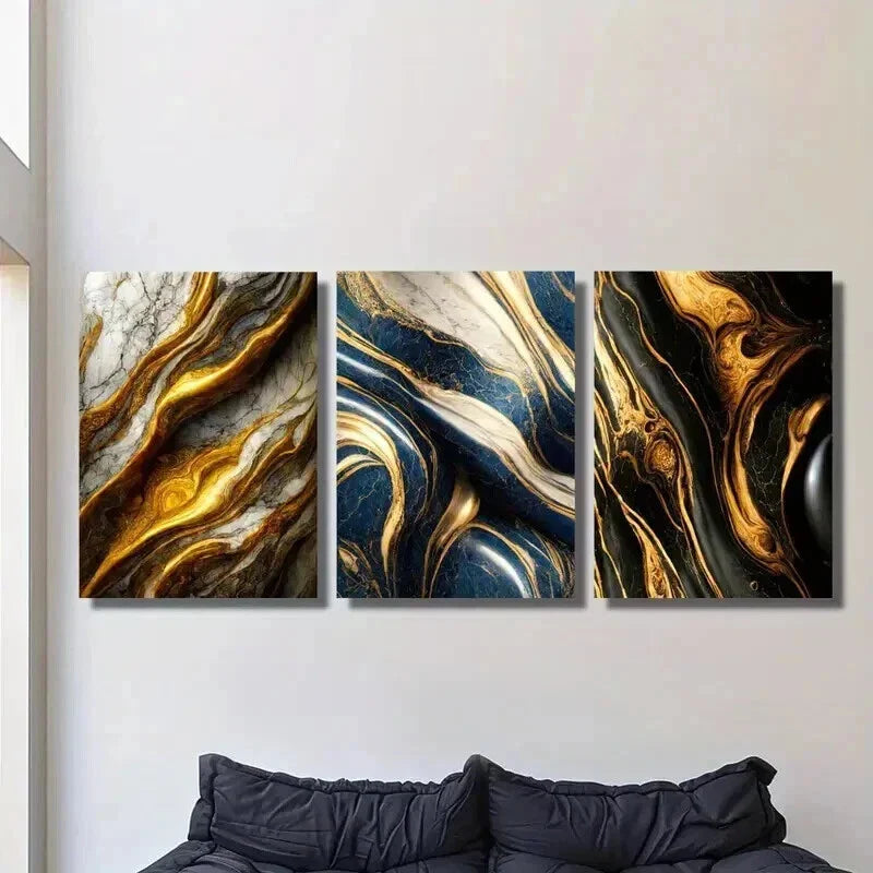 3pcs Gold White Marble Gilt Textured Lines Wall Art Set Canvas Framed 40x60cm - High Quality Print 100% Australian Made Wall Canvas Ready to Hang