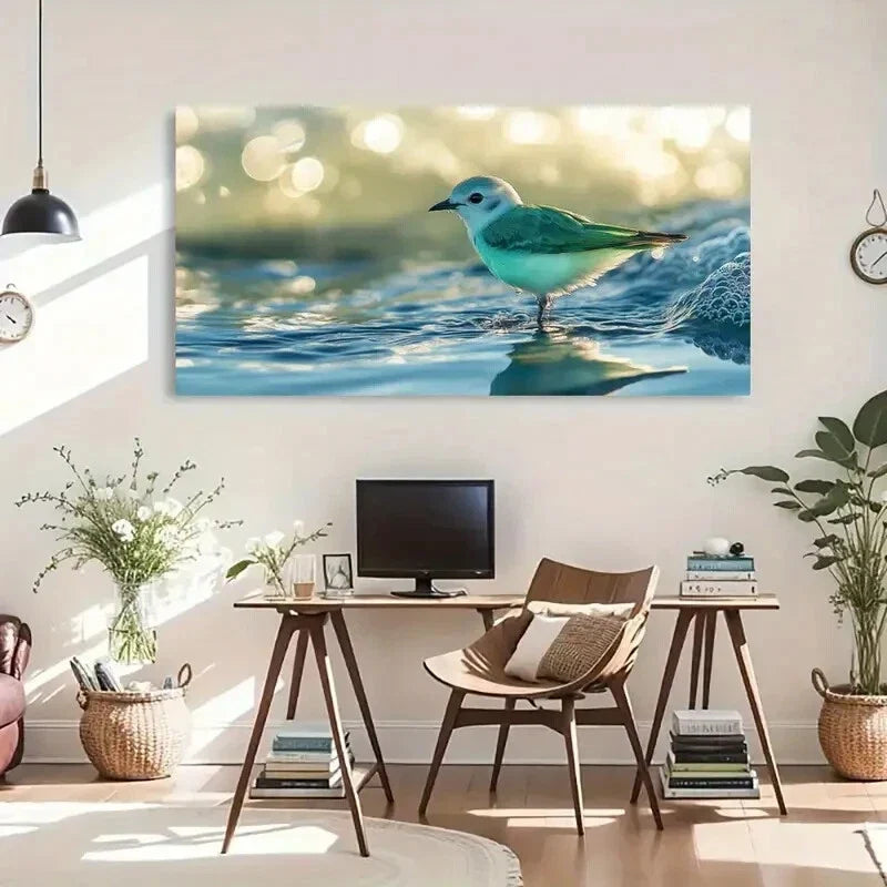 White Heron Tranquil Nature Wall Art Canvas Office Home Room Framed 120x60cm