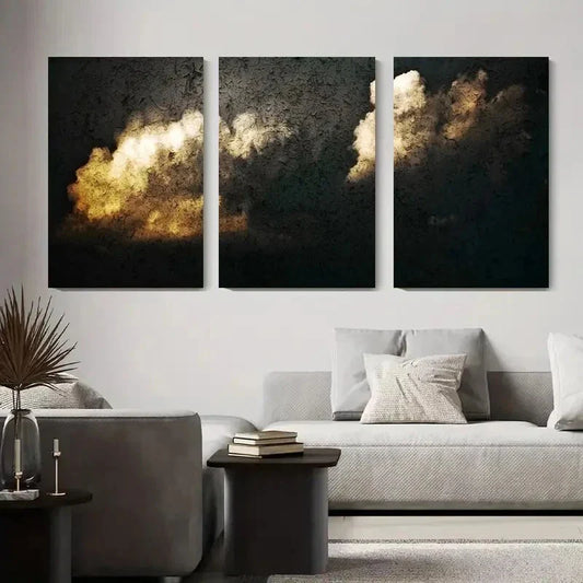 3pcs Golden Light & Dark Skies, Modern Metal Print Ready to Hang Art